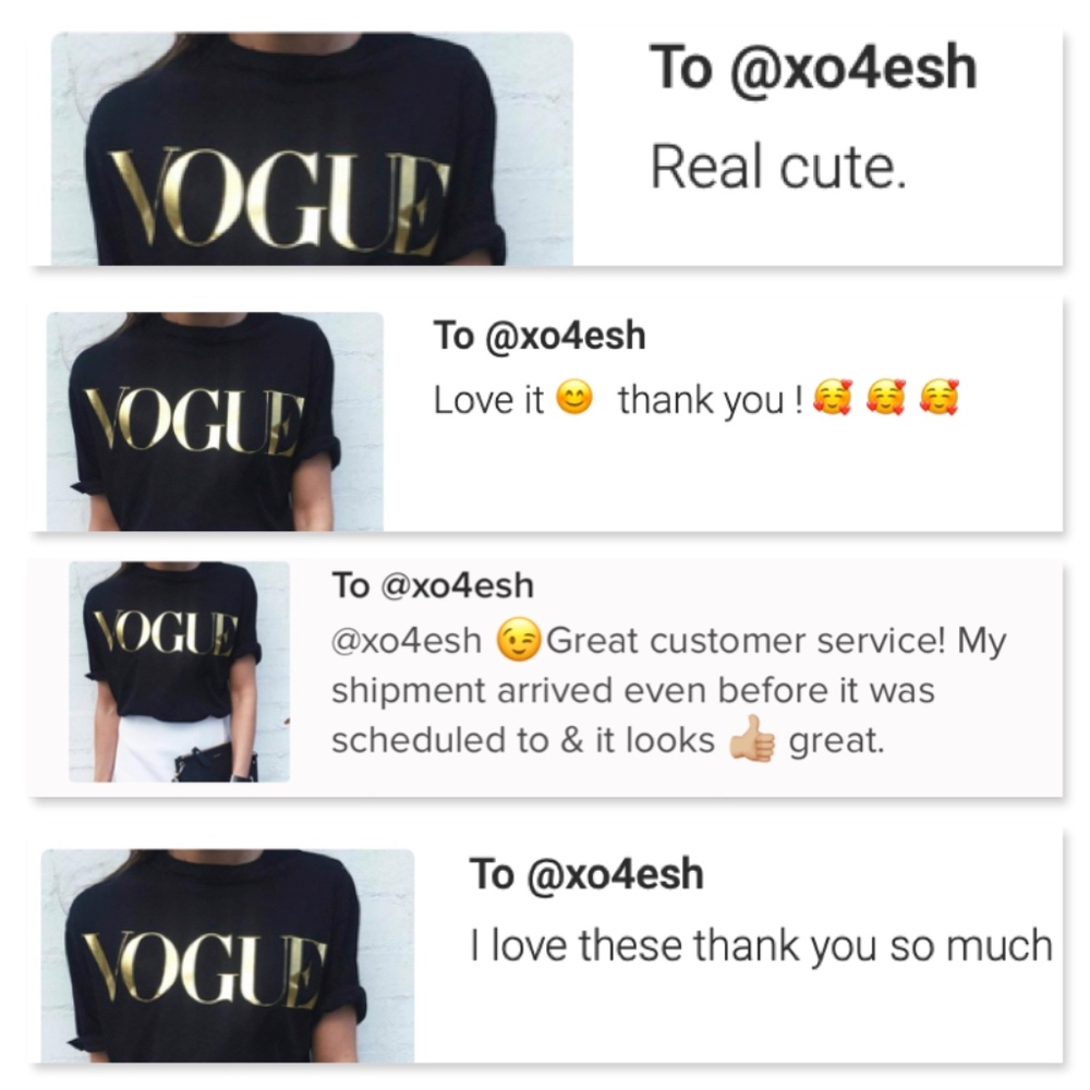 VOGUE Gold Print Black Tee Shirt Crew Neck - Picture 7 of 8